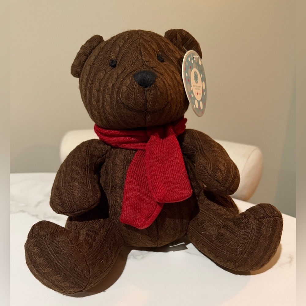 Martha Stewart Brown Knit Teddy Bear with Red Scarf